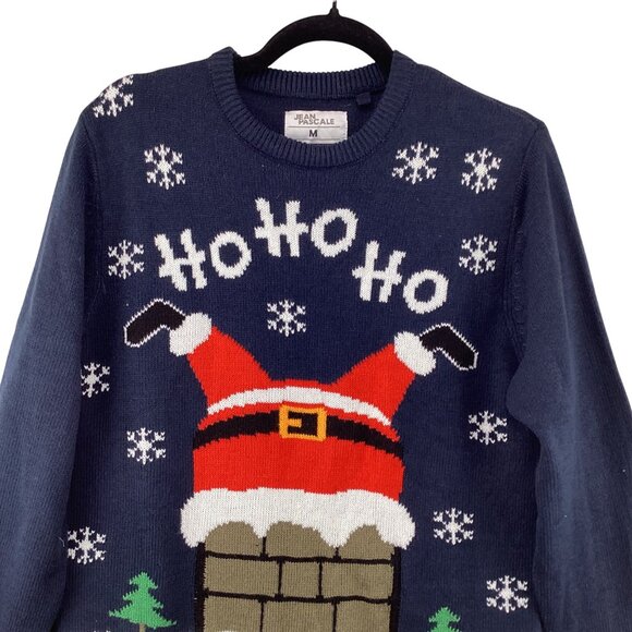 Jean Pascale Christmas Sweater Size Medium Holiday Blue Ho Ho Ho Santa Festive - Picture 3 of 7